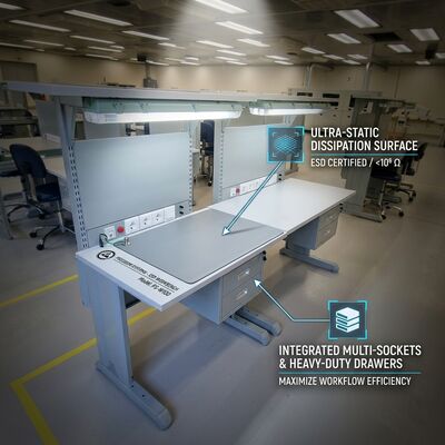 Modulare ESD-Werkbankstation Antistatischer Montagetisch mit Schublade, Regal und Steckdose, Erdungskit