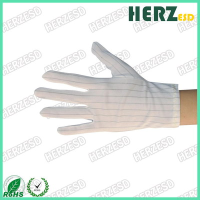 Weißes gestreiftes ESD-Handhandschuh-Polyester 100% mit leitfähiger Kohlenstoff-Linie jedes 10mm