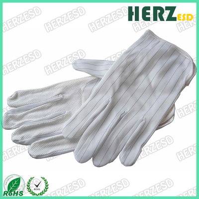 Weißes gestreiftes ESD-Handhandschuh-Polyester 100% mit leitfähiger Kohlenstoff-Linie jedes 10mm