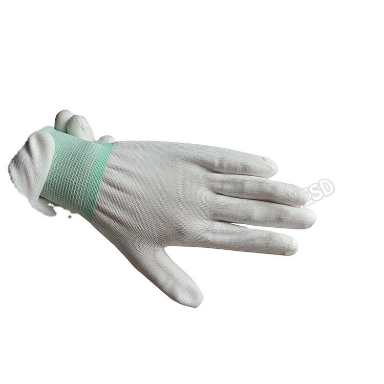 ESD leitfähige Handschuhe Polyester antistatische Arbeitshandschuhe rutschfeste Carbon PU-Spitze Handflächenpassform