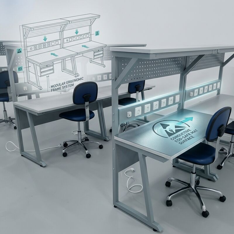 Modulare ESD-Werkbankstation Antistatischer Montagetisch mit Schublade, Regal und Steckdose, Erdungskit